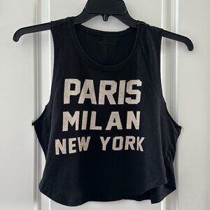 Rebellious Crop Tank Top With Paris Milan New York Print Black Cotton Sleeveless